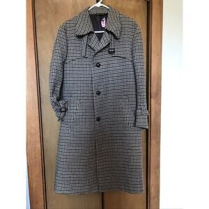 70s Jason Gibbs New York Brown Tan Grey WOOL Tailored Mens Trench Coat Jacket